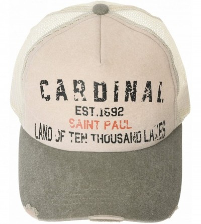 Baseball Caps Meshed Baseball Cap Vintage Trucker Hat Cardinal Lettering NCM1022 - Beige - CF18E5CSD8N $28.38