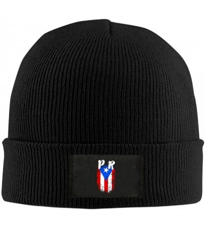 Skullies & Beanies Adult Beanie Hat Puerto Rico PR Flag Skull Cap - Black - CP18HZUQN6A $11.35