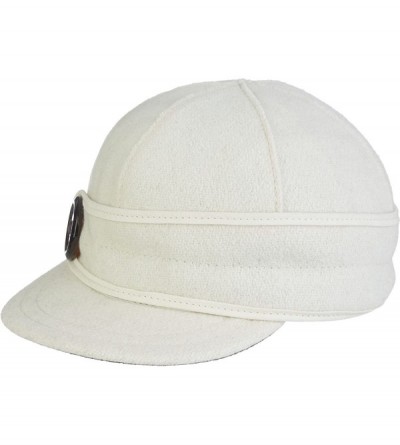 Newsboy Caps Button Up Cap - Decorative Wool Hat with Earflap - Winter White - CS11NS3OXUV $39.15