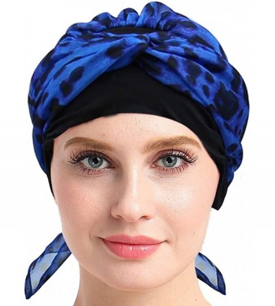 Skullies & Beanies Chemo Headwear Headwrap Scarf Cancer Caps Gifts for Hair Loss Women - Black Blue Leopard - CR18CK4OQ24 $16.04