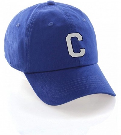 Baseball Caps Customized Letter Intial Baseball Hat A to Z Team Colors- Blue Cap Navy White - Letter C - CQ18N8G5K2G $13.43