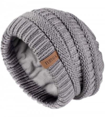 Skullies & Beanies Winter Beanie for Women - 2 Packs Fleece Lined Warm Knit Skull Slouch Beanie Hat - Black Grey & Grey - CO1...