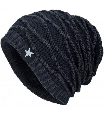 Skullies & Beanies Ski Hat- Unisex Adult Chunky Soft Knit Ribbed Beanie Warm Skull Cap - Navy - CH18HWNOWDY $7.49