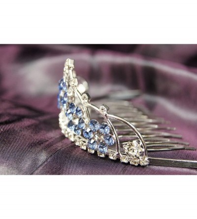 Headbands Beautiful Princess Bridal Wedding Tiara Crown with LT Blue Crystal Flower DH15764c - CK115XXZO61 $12.52