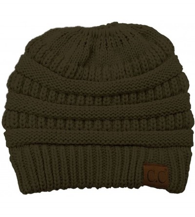 Skullies & Beanies Cable Knit Beanie Messy Bun Ponytail Warm Chunky Hat - New Olive - CM18HZNERU0 $11.54