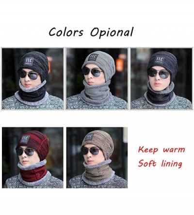 Skullies & Beanies 3 in 1 Winter Beanie Hat Scarf and Gloves Set Warm Knit Hat Thick Fleece Lined for Men Women - Nc Khaki - ...