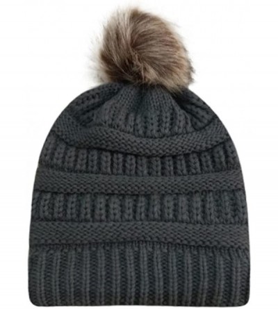 Skullies & Beanies Sale!Women Winter Warm Crochet Knit Faux Fur Pom Pom Beanie Hat Cap hat for women winter fashion - CL18LZR...