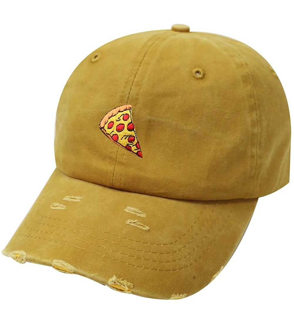 Baseball Caps Pepperoni Pizza Cotton Baseball Dad Caps - Qv440 Ripped Gold - CJ18CWASZTE $9.68