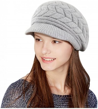 Skullies & Beanies Winter Knit Hat Stretch Warm Beanie Ski Cap with Visor for Women Girl - Gray - CL186QSDELN $24.16