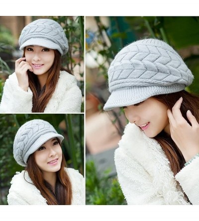 Skullies & Beanies Winter Knit Hat Stretch Warm Beanie Ski Cap with Visor for Women Girl - Gray - CL186QSDELN $12.64
