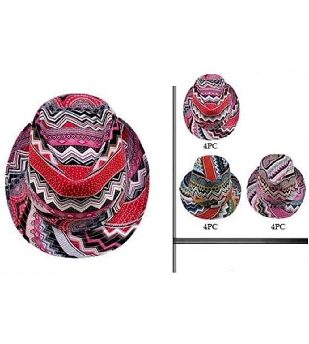 Fedoras Fedora Trilby Hats for Women - Colorful Prints (AFedHat45) - Pink - CZ17YD97MWR $11.07