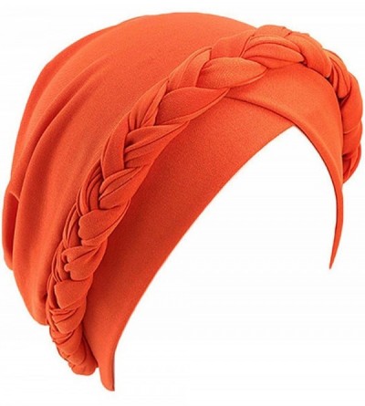 Skullies & Beanies Chemo Cancer Turbans Cap Twisted Braid Hair Cover Wrap Turban Headwear for Women - Single Braid Orange - C...