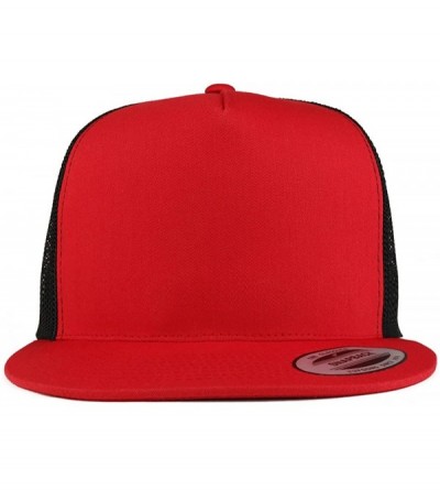 Baseball Caps Flexfit Brand 5 Panel 2 Tone Flatbill Mesh Classic Snapback Cap - Red Black - C518686QQH7 $11.28