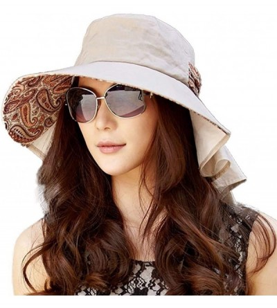 Sun Hats Womens Summer Flap Cover Cap Cotton UPF 50+ Sun Shade Hat with Neck Cord - 66130_coffee - CC18GWU6KO0 $27.75