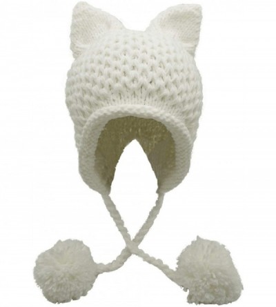 Skullies & Beanies Winter Cute Cat Ears Knit Hat Ear Flap Crochet Beanie Hat - White - CF1899L04W2 $16.28