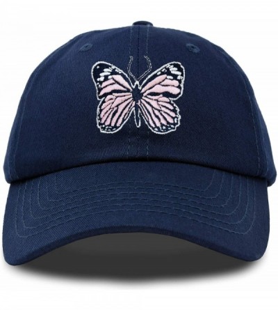 Baseball Caps Pink Butterfly Hat Cute Womens Gift Embroidered Girls Cap - Navy Blue - CE18S8YNGQD $14.08