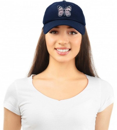 Baseball Caps Pink Butterfly Hat Cute Womens Gift Embroidered Girls Cap - Navy Blue - CE18S8YNGQD $14.08