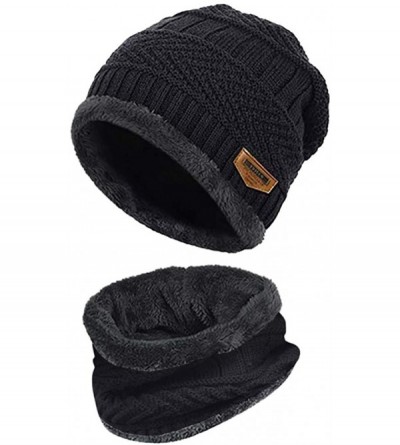 Rain Hats Two-Piece Knit Windproof Cap Winter Beanie Hat Scarf Set Warm Thicking Hat Skull Caps for Men Women Fashion - CA193...