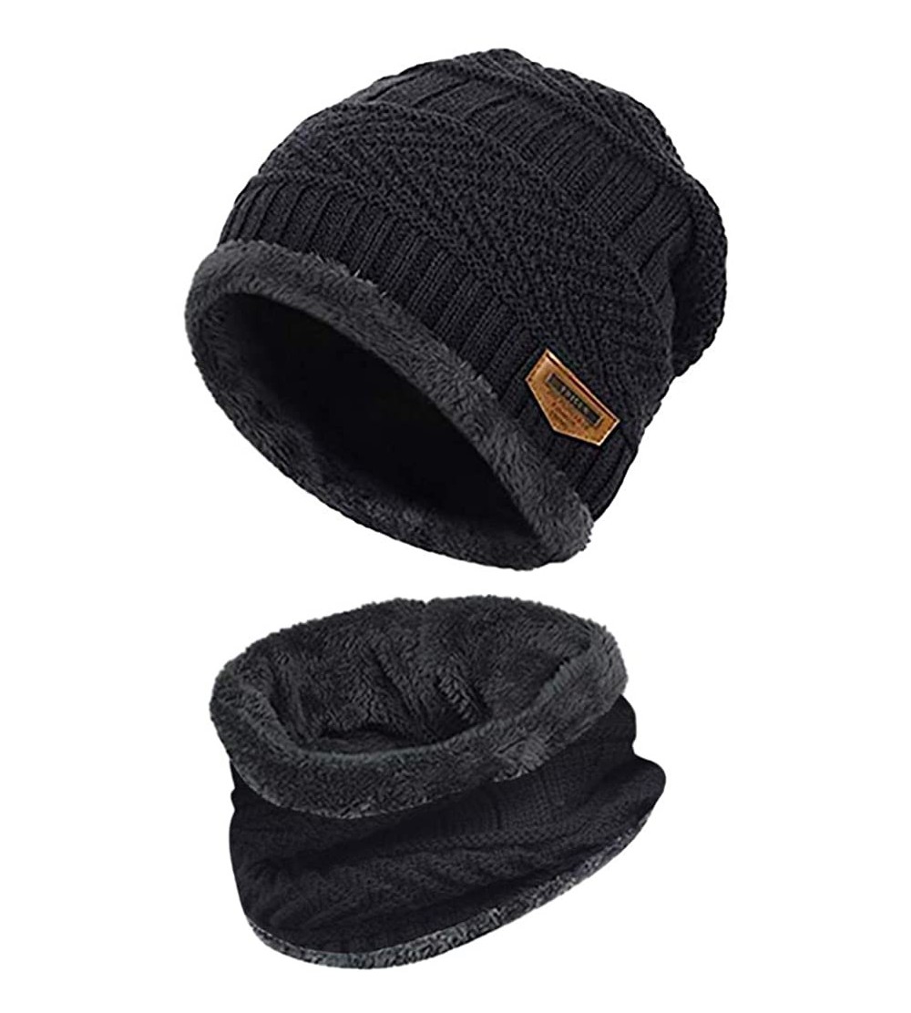 Rain Hats Two-Piece Knit Windproof Cap Winter Beanie Hat Scarf Set Warm Thicking Hat Skull Caps for Men Women Fashion - CA193...