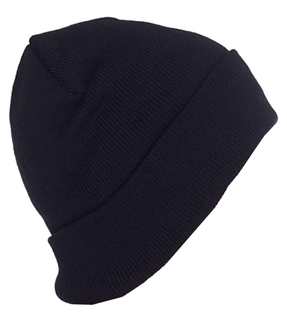 Skullies & Beanies Beanie Men Women - Unisex Cuffed Skull Knit Winter Hat Cap - Black - CW18L4M00IC $10.84