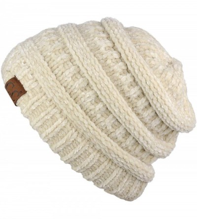 Skullies & Beanies Women's Chenille Soft Warm Thick Knit Beanie Cap Hat - Beige - CO18IQXIKXZ $15.42