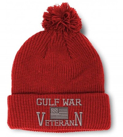 Skullies & Beanies Winter Pom Pom Beanie Men & Women American Veteran Gulf War B Embroidery 1 Size - Red - C718A0E5I2T $14.59