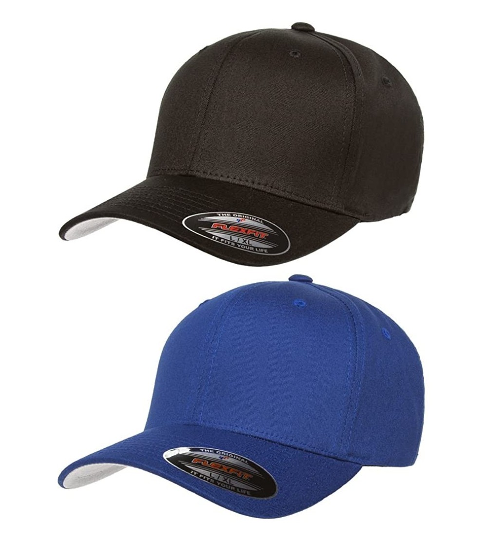 Baseball Caps 2-Pack Premium Original Cotton Twill Fitted Hat w/THP No Sweat Headliner Bundle Pack - 1-black/1-royal - CF185G...
