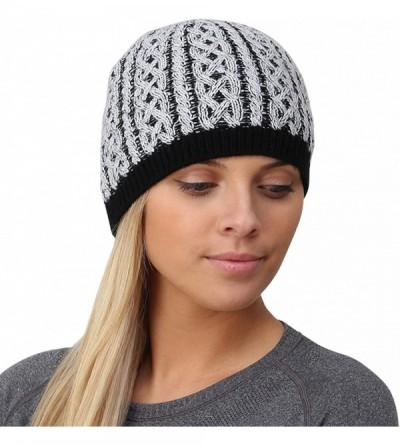 Skullies & Beanies Cable Knit Women's Winter Beanie - Black / White - CL12MS3BYQH $21.62