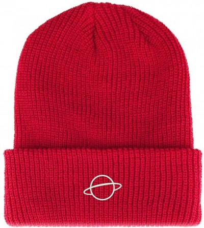 Skullies & Beanies Planet Embroidered Ribbed Cuffed Knit Beanie - Red - C3189GX7W4H $16.39