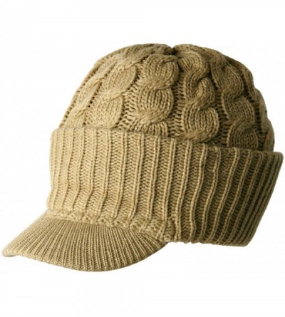Newsboy Caps Newsboy Cable Knitted Hat with Visor Brim Winter Warm Hat Unisex Men Women - Beige - CQ12CO77QXH $20.20