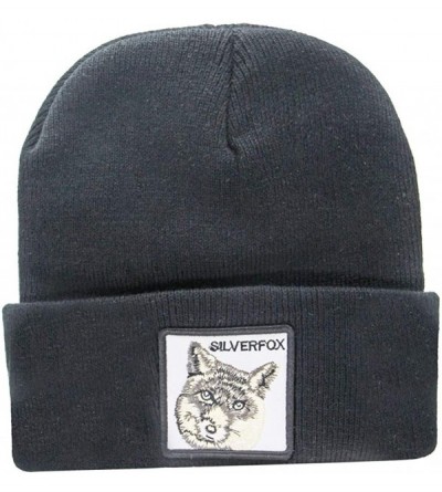 Skullies & Beanies Winter Watch Cap Warm Knit Beanie Skull Cap Embroiderey Hat for Men Women Kids - E-silver Fox/Black - C418...