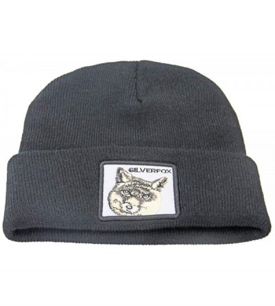 Skullies & Beanies Winter Watch Cap Warm Knit Beanie Skull Cap Embroiderey Hat for Men Women Kids - E-silver Fox/Black - C418...