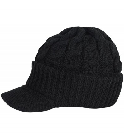 Newsboy Caps Newsboy Cable Knitted Hat with Visor Brim Winter Warm Hat Unisex Men Women - Beige - CQ12CO77QXH $7.13