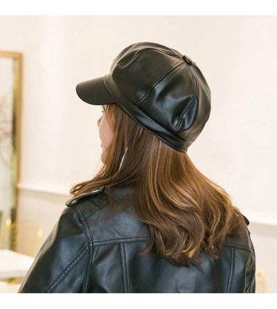 Berets Women Newsboy Hat Cap for Ladies Visor Beret Hat - 2a9-pu Leather-black - CV186ZDE6X9 $9.46