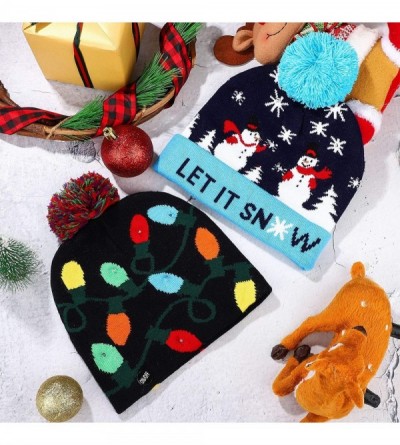 Skullies & Beanies 2 Pieces Christmas LED Light up Beanie Hats Ugly Sweater Knit Hats for Christmas Party (String Light- Snow...