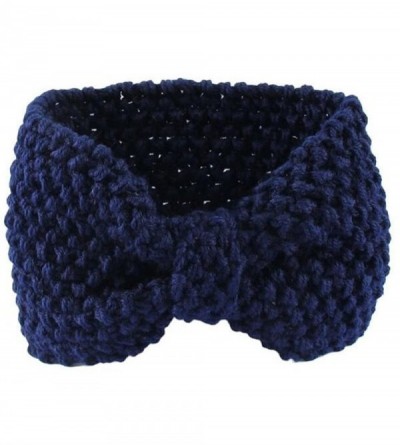 Headbands Women Knitted Bow Headband Crochet Hairband Winter Ear Warmer Headwrap (N77) - Navy Blue - CO120PMZ2O3 $30.55