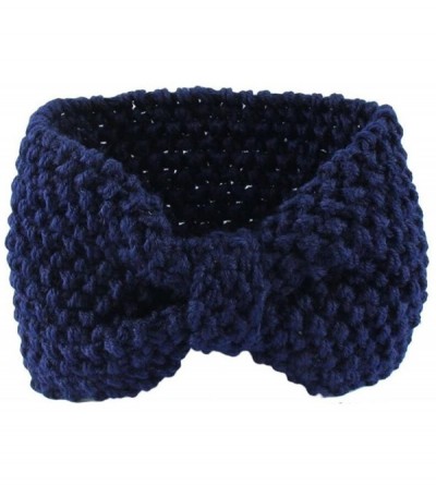 Headbands Women Knitted Bow Headband Crochet Hairband Winter Ear Warmer Headwrap (N77) - Navy Blue - CO120PMZ2O3 $30.55