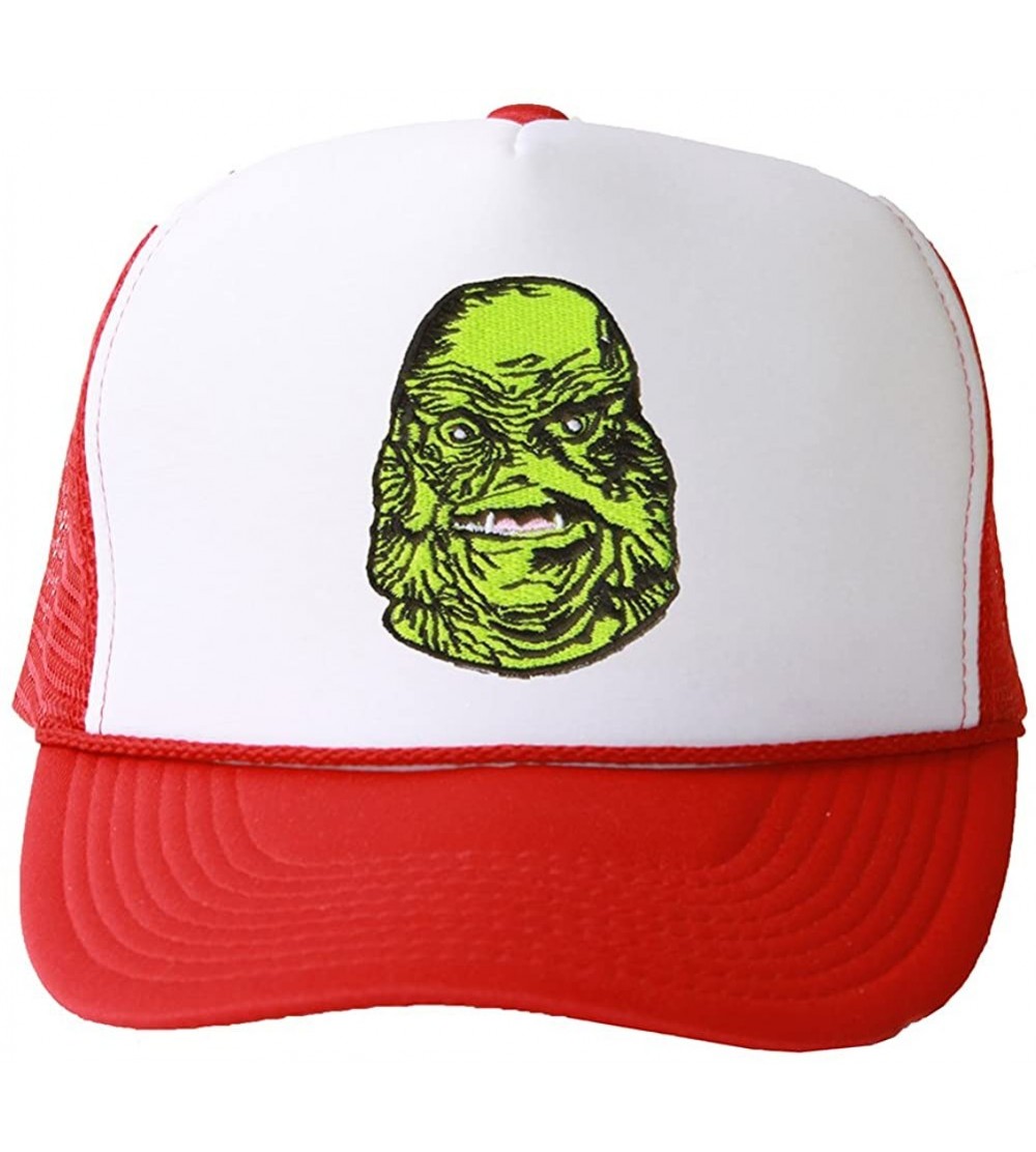 Baseball Caps Trucker Mesh Vent Snapback Hat- Creature 3D Patch Embroidery - Red - CB11C16SGG3 $10.39