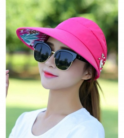 Sun Hats Wide Brim Summer Folding Hat UV Protection Sun Cap Beach Hat for Women - Rose - CZ184EYQNAK $9.65