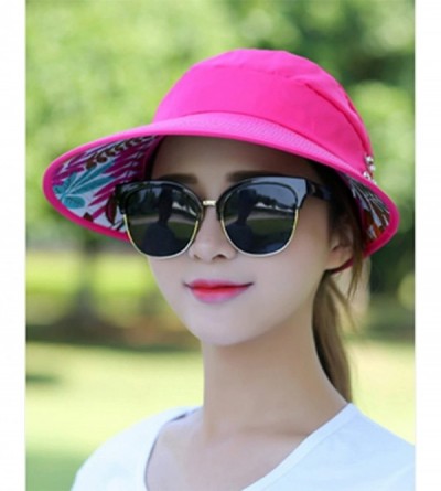Sun Hats Wide Brim Summer Folding Hat UV Protection Sun Cap Beach Hat for Women - Rose - CZ184EYQNAK $9.65