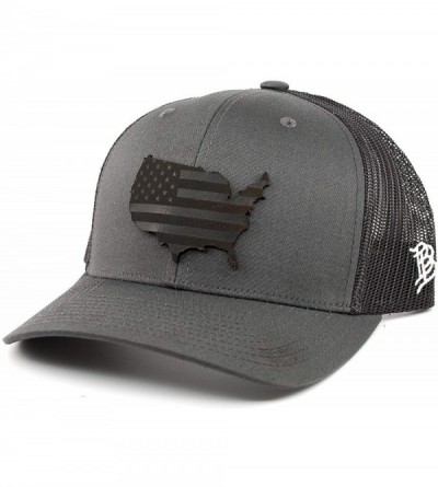 Baseball Caps 'Midnight Patriot' Dark Leather Patch Hat Curved Trucker - One Size Fits All - Charcoal/Black - C718IGQSRO3 $37.45
