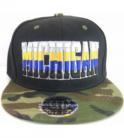 Baseball Caps Michigan 4-Color Script Men's Adjustable Snapback Baseball Caps - Black/Camouflage - CG17YGN4NKO $11.24