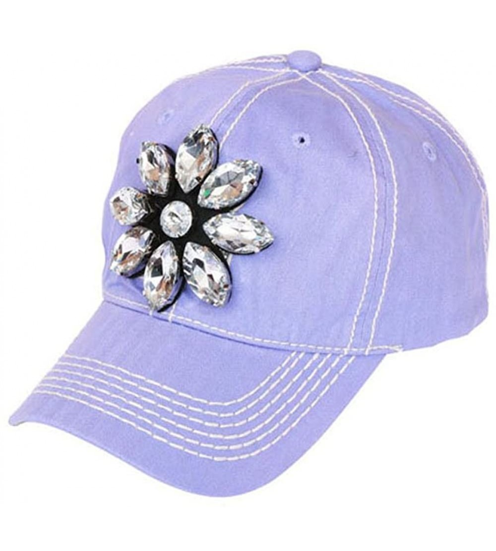Baseball Caps Jeweled Flower Baseball Cap - Purple - CV11OZ571I7 $12.46