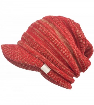 Visors Unisex Daily Sports Outdoor Slouchy Knit Visor Beanie Billed Hat with Brim Ski Cap - Washed Red - CW188SAU8GM $10.75