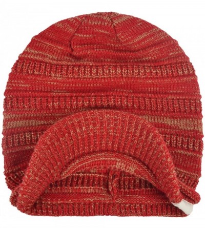 Visors Unisex Daily Sports Outdoor Slouchy Knit Visor Beanie Billed Hat with Brim Ski Cap - Washed Red - CW188SAU8GM $10.75