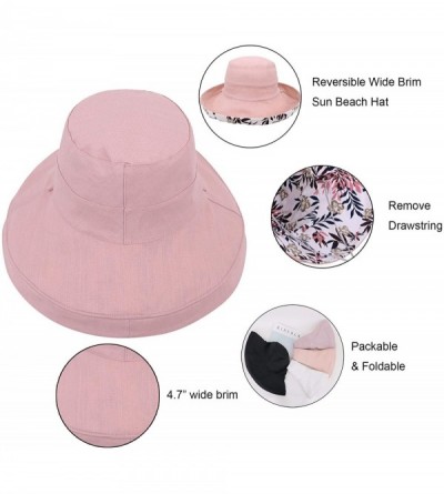 Sun Hats Women's Cotton Summer Beach Sun Hat with Wide Fold-Up Brim - Pink/Leaf - CV18RMKXGQ9 $14.02