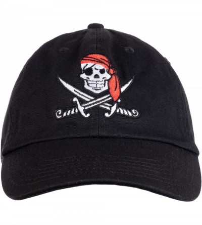 Baseball Caps Jolly Roger Pirate Flag - Skull & Crossbones Buccaneer Baseball Boat Cap Dad Hat Black - C218QNMLSHO $16.48