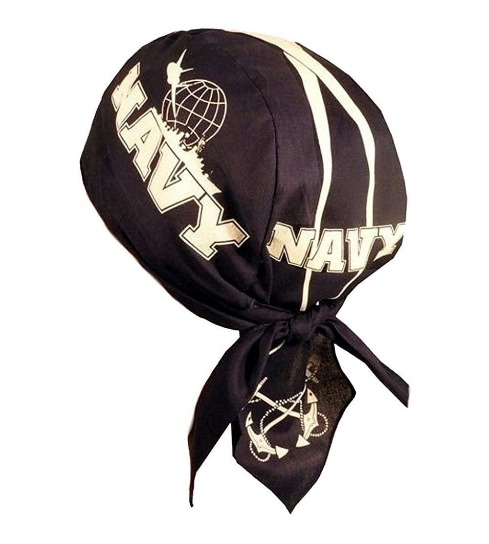 Skullies & Beanies Skull Cap Biker Caps Headwraps Doo Rags - US Navy on Navy - CX12ELHNCBX $15.61