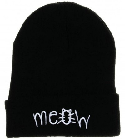 Berets Winter Knitting Meow Beanie Hat and Snapback Men and Women Hiphop Cap - Black - CD12N4QQLH6 $10.85