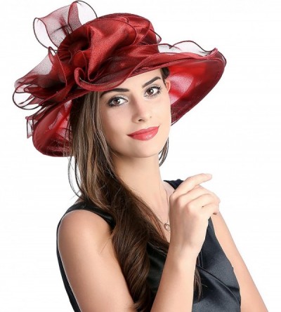 Sun Hats Women's Breathable Bowknot Kentucky Derby Hat Tea Party Church Wedding Hat - Wine Red - C218CWM2MQS $29.79